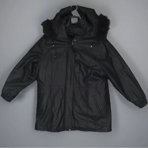 Women's Black Leather Hooded Jacket